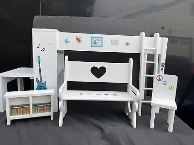Journey Girls All Wood Loft Bed Desk Chair Bench Bookcase For 18  Dolls AG OG • $59.95