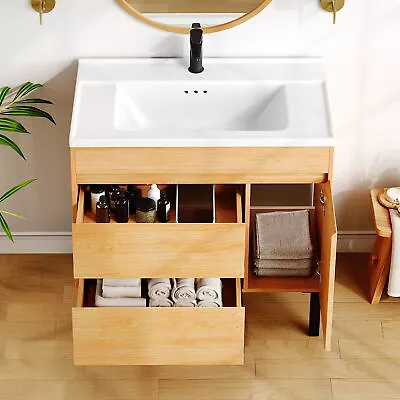 36 Inch Bathroom Vanity Cabinet Free Standing W/ Ceramic Basin Vessel Drain Set • $260.99