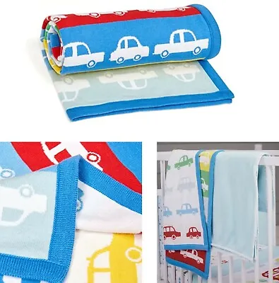 £9.99 • Buy Mothercare Baby Boys Knitted Blanket Rainbow Cars Bedding Cotton Shawl Gift NEW