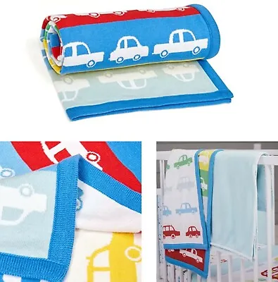 Mothercare Baby Boys Knitted Blanket Rainbow Cars Bedding Cotton Shawl Gift NEW • £7.99