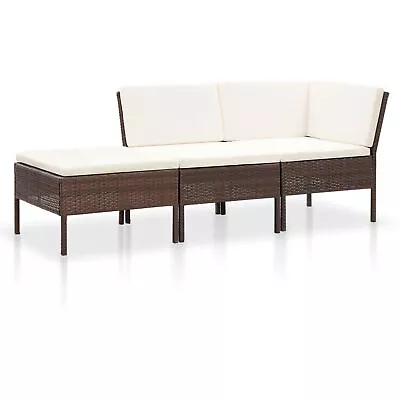 3 Piece Garden  Set With Cushions Poly Rattan Brown W1F8 • $606.01