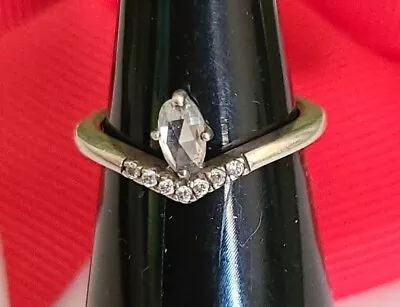 Pandora Classic Wishbone Marquise Teardrop CZ Silver Ring 197790 Sz 44 • $35