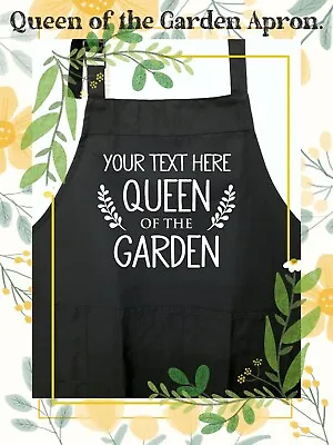 Personalised Apron Queen Of The Garden With Pockets Ladies Floral Nature Leaves • £16.49