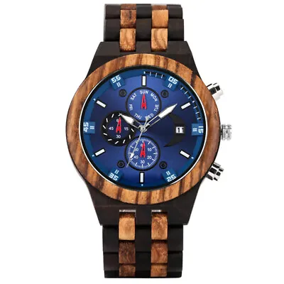 Top Luxury Watches For Men Wooden Chronograph Calendar Quartz Wristwatch Gift • $39.59