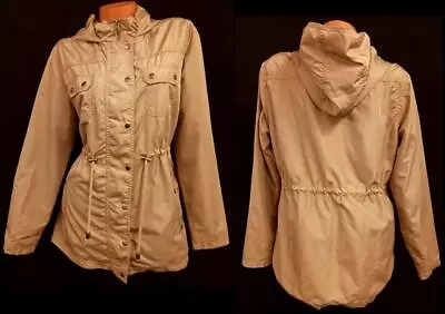 Merona Beige Lined Pockets Drawstring Waist Hooded Full Zip/snaps Jacket XL • $18.99