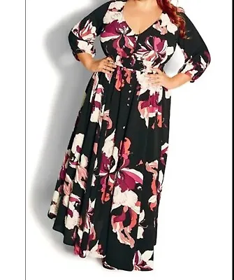 CITY CHIC Plus Size XXL NEW Desire Dress Sweet Amber Maxi Dress - Black BNWT  • $99