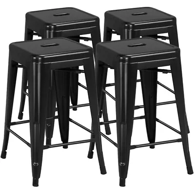 Metal Bar Stools 24'' Counter Height Kitchen Bar Chairs Set Of 4 Stackable Black • $112.99