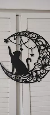 Rustic Cat In The Moon Silhouette Metal Wall Art Decoration Wall Hanging  • £7