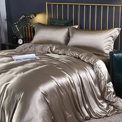 Mulberry Silk Satin Bedding Sets Duvet Cover Fitted/Flat Bed Sheet Pillowcases • £158.88