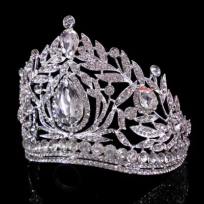 10cm Tall Large Adult Drip Crystal Wedding Bridal Queen Pageant Prom Tiara Crown • £19.79