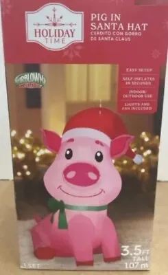 Airblown Inflatables 3.5 Foot Christmas Pig In Santa Hat Decoration • $29.95