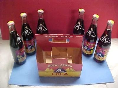 Vintage Royal Crown Pyramid RC Cola 6 Pack W/ Carrier Soda Bottles Full Mint • $48