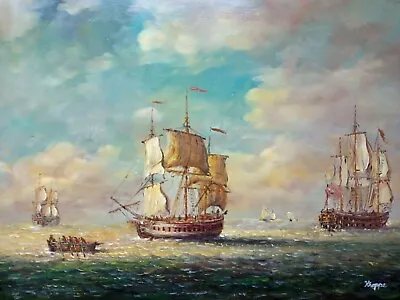 Sailing Ships Seascape Painting  Oil On Panel Signed • £39.99