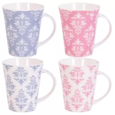 £14.99 • Buy Set Of 4 New Bone China Mugs Blue And Pink Coffee Tea Cups Retro Traditional