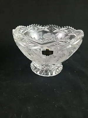 Zajecar Lead Crystal Etched Candy Bowl / Dish 24% PbO Saw Tooth Edge Footed • $17.49