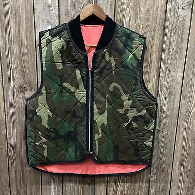 Vintage Woodland Camouflage + Safety Orange Reversible Hunting Vest Size Large • $18