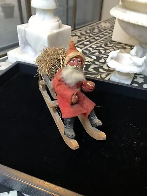 Antique Vintage German Santa In Log Sled German Christmas Decoration 1900s • $650