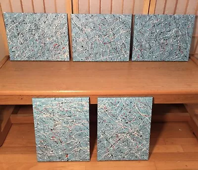 Jackson Pollock Style Canvas Painting 11  X 14  Set Of (5) Signed By Artist New • $567.89