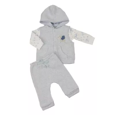 3 Piece Long Sleeve Top T-shirt Hooded Vest Pants Set Fleece Blue 1709 Baby Boys • £17.20