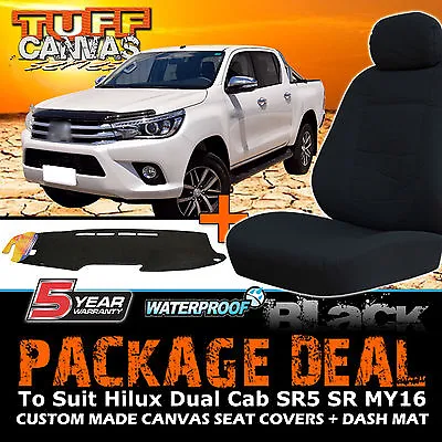 Canvas Seat Covers + Dash Mat For Toyota Hilux Dual Cab SR5 10/2015-2024 • $271.66