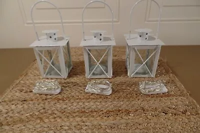 Lot Of 3 Small  White Lantern T-light Candle Holder 4.25 In Wedding Centerpiece  • £19.23