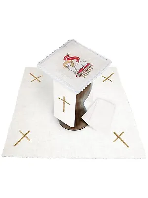 Altar Mass Linens Chalice Set Holy Lamb & Bible Pall Corporal Lavabo Purificator • $59.72