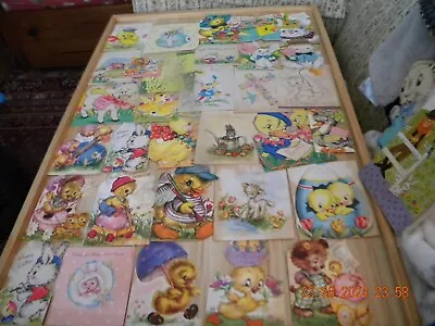 Lot Of 51 Vintage  Easter Greeting Cards - Bunnies/chicks/baskets/eggs - Awesome • $19.95