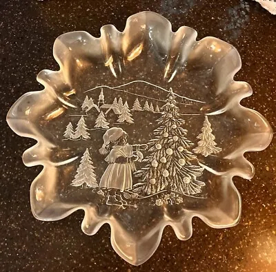 Mikasa Embossed Frosted  Platter Xmas Scene Serving  Dish Crystal Germany Vtg • $15