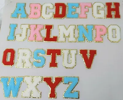 $4.99 • Buy 3 Inch Chenille Letter With Gold Glitter Border: Pick Your Letter/ Color