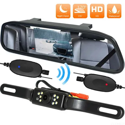 Wireless Car Backup Camera Rear View System Night Vision + 4.3  Mirror Monitor • $35.01