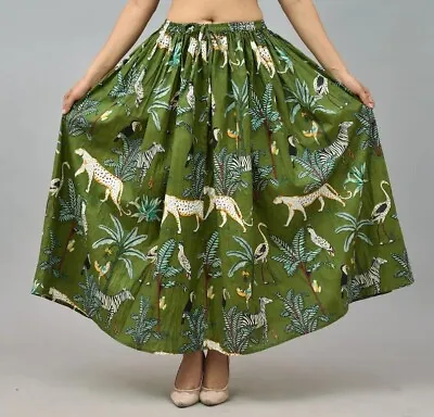 Indian Long Green Cotton Forest Tiger Skirt Women's Clothing Partywear Skirt US • $23.03