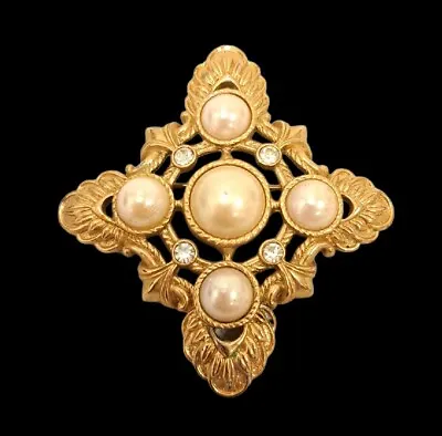 Vintage Avon Maltese Cross Brooch Pendant Kenneth J Lane Faux Pearl Large 2.75” • $35