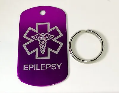 Personalised EPILEPSY Medical Alert ID Fuchsia Blue Purple SOS Tag • £3