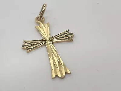 14k Yellow Gold Starburst Diamond Cut 1.5  High Cross Pendant 2.9 Grams • $185