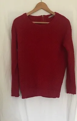 Marks & Spencer Women Zip Back Cable Knit Jumper Size 10 Ruby Red • £8