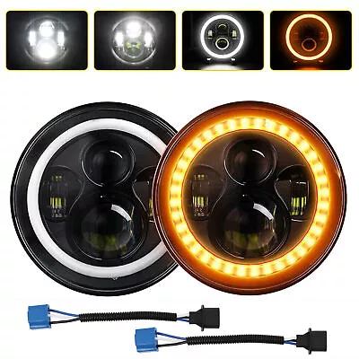 Pair 300W 7 Inch LED Headlights High Low DRL Halo For Jeep Wrangler TJ JK 97-17 • $55.06