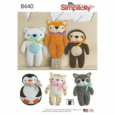 £9.85 • Buy SIMPLICITY Sewing Pattern 8440 Craft Child Stuffed Animal Teddies Penguin &Sloth