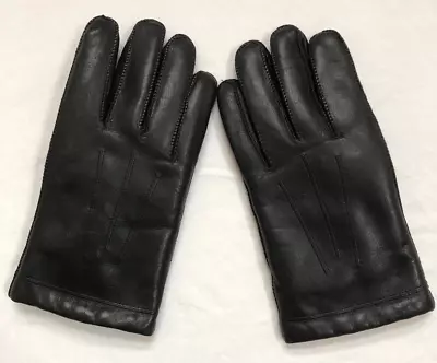 ARIS Men's Gloves Leather Size Medium Black Top Stitched Fleece Lined Cream • $14.88