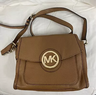 Michael Kors Margo Small Pebbled Leather Messenger Crossbody Bag Luggage Brown • $65