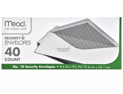 Mead SECURITY ENVELOPES No. 10 White 9.5  X 4.12  Printed Privacy Lining 40 Pack • $7