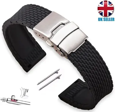 Silicone Rubber Sport Smart Watch Strap Band Black 18-20-22-24mm Quick Release • $11.64