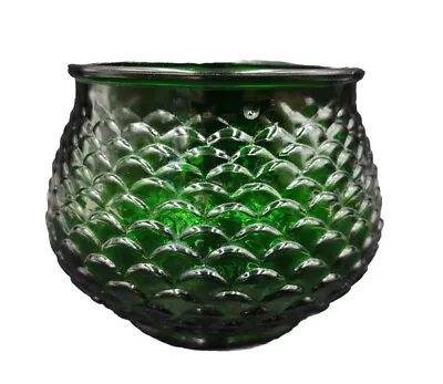 VINTAGE Emerald Green Glass Bowl Vase FISH SCALE Pattern E.O.Brody Co. CLEVELAND • $12.50