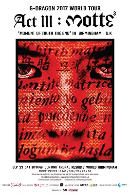 G-DRAGON  2017 WORLD TOUR ACT Lll : MOTTE  U.K. CONCERT POSTER - King Of K-Pop • $15.96