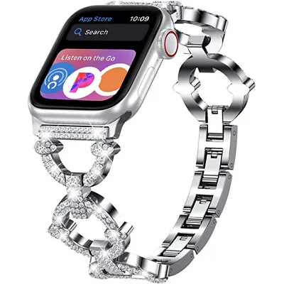 $33.99 • Buy For Apple Watch 7 IWatch 6 5 4 3 Band Ladies Stainless Steel Rhinestone Bracelet