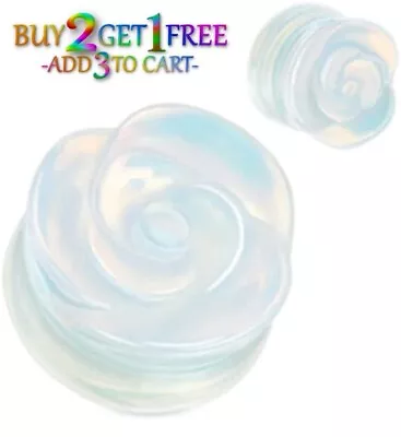 Pair 8g-1  OPALITE FLOWER STONE PLUGS Double Flare Gauges Tunnel 1168 • $9.95