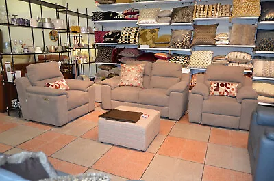 Designer Sofa And 2 Power Recliner Chairs Mocha Fabric From Italy 3 Piece Suite • £2999
