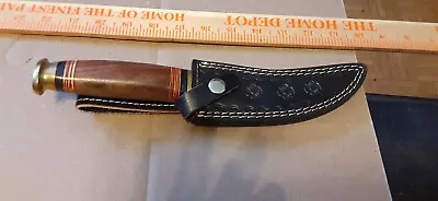 USED-UNBRAND--Fixed Blade WOOD AND BRASS Handle Knife W/ Sheath-CASE--K-BAR • $20