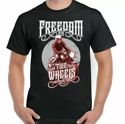 Cafe Racer T-Shirt Biker Motorcycle Motorbike Freedom On Two Wheels Mens • £10.99