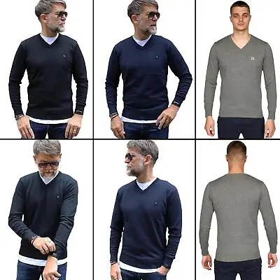 Gabicci Jumper Mens Knitted V-Neck Long Sleeve Plain Warm Mens Pullover Sweater  • £24.99