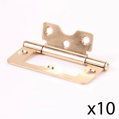 10x BRASS FLUSH HINGES 75mm Cabinet Wardrobe Cupboard Door Flat Fitting Pairs • £4.45